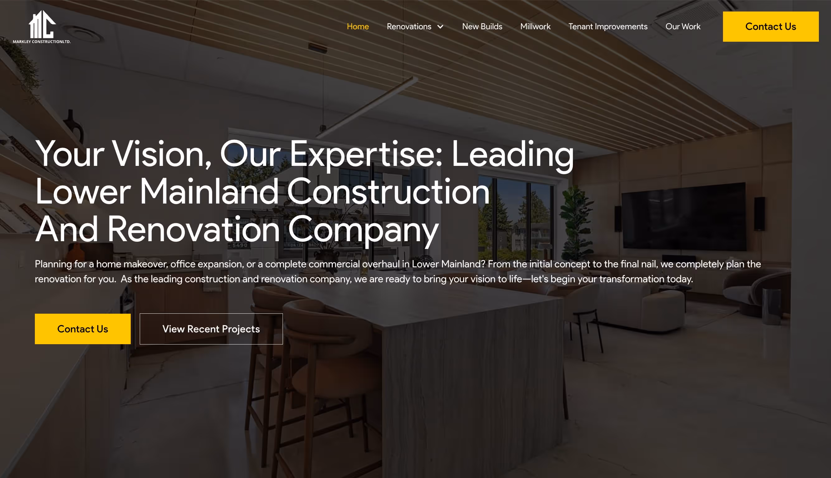 Markley Construction website built by Choquer Agency