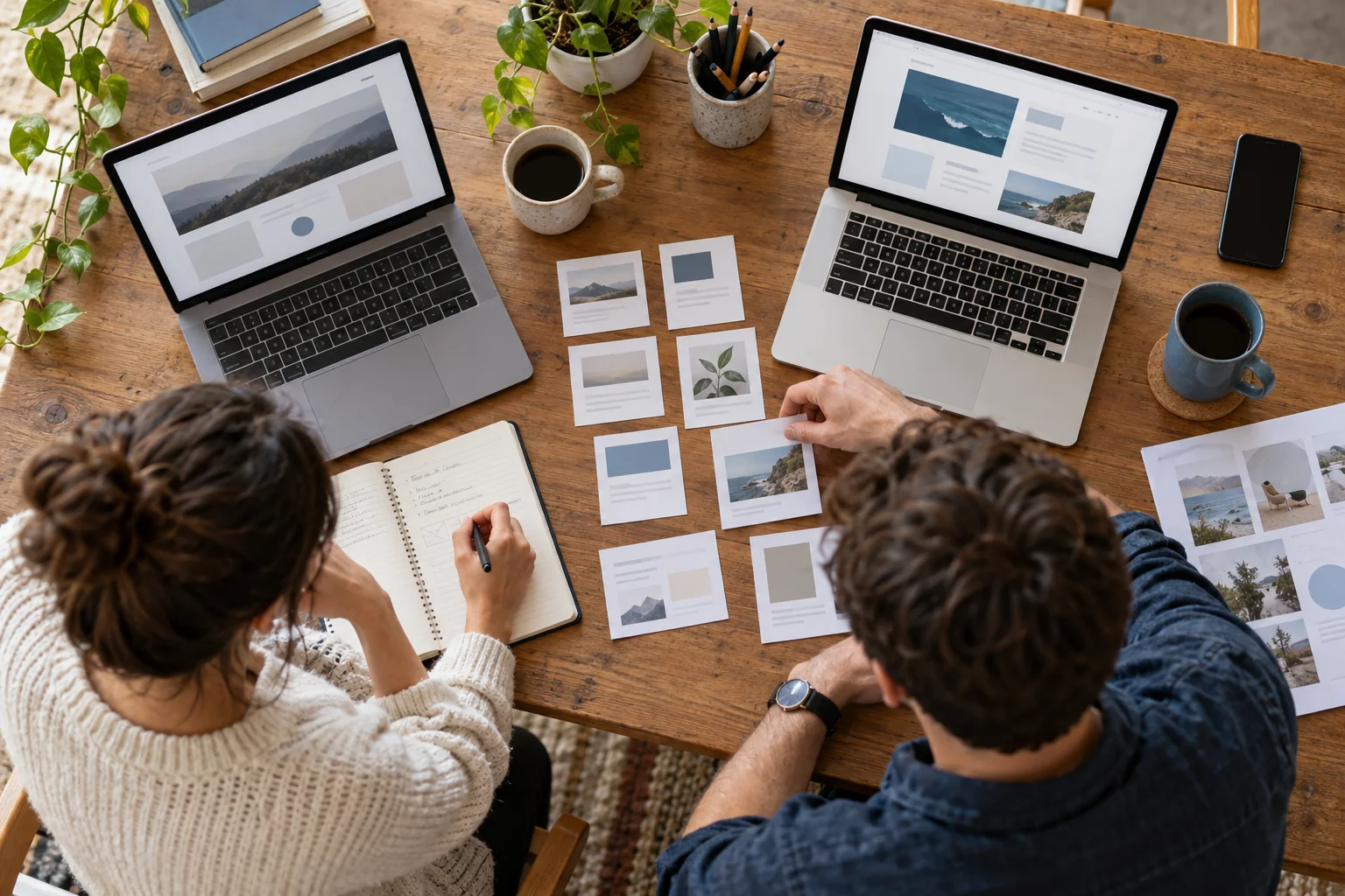 Agency team comparing website layouts and content structures